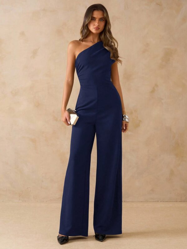 Asymmetrical Shoulder Fitted Wide Leg Jumpsuit