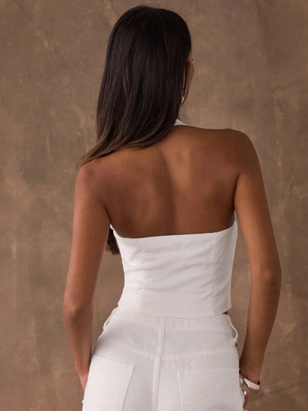 Metal Front Zipper Backless Halter Top