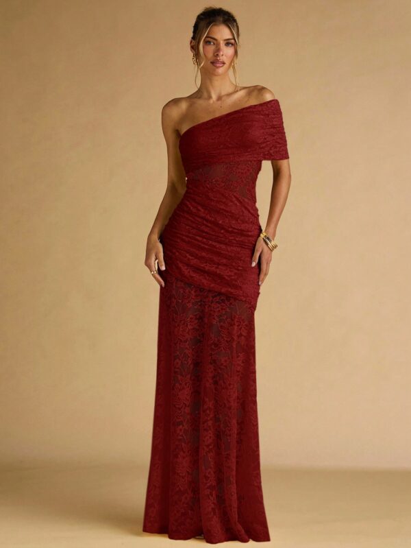 Floral Lace Ruffle Asymmetric Hem Elegant Dress