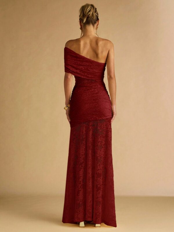 Floral Lace Ruffle Asymmetric Hem Elegant Dress