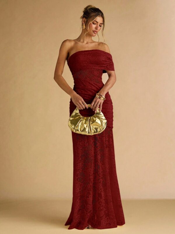 Floral Lace Ruffle Asymmetric Hem Elegant Dress