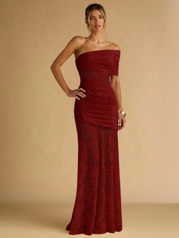 Floral Lace Ruffle Asymmetric Hem Elegant Dress