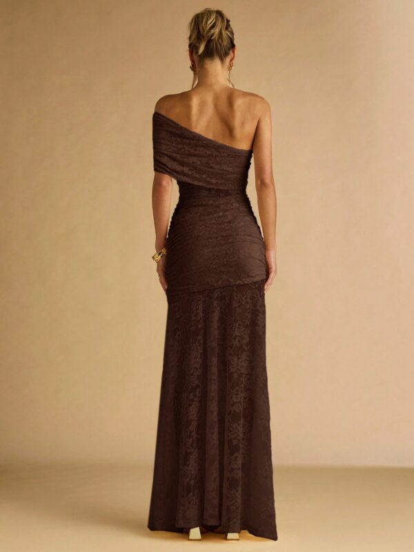 Floral Lace Ruffle Asymmetric Hem Elegant Dress
