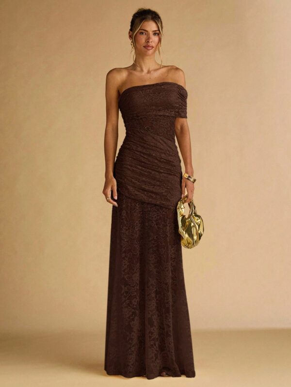Floral Lace Ruffle Asymmetric Hem Elegant Dress