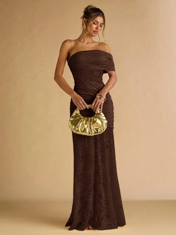 Floral Lace Ruffle Asymmetric Hem Elegant Dress