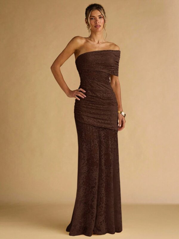 Floral Lace Ruffle Asymmetric Hem Elegant Dress
