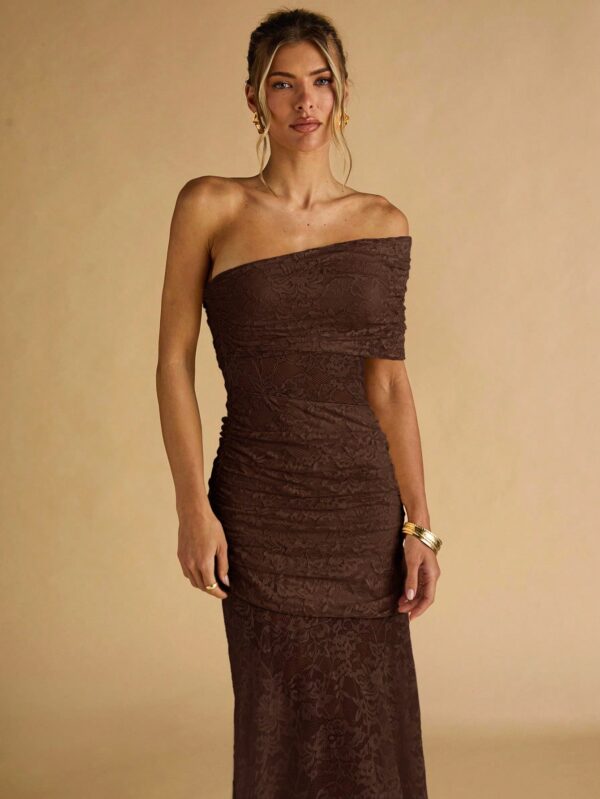 Floral Lace Ruffle Asymmetric Hem Elegant Dress