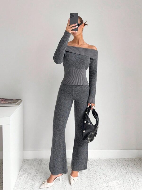 Two-Piece One-Shoulder Sweater & Pants Suit