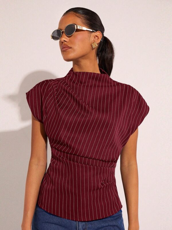 Striped Batwing Short Sleeve Blouse