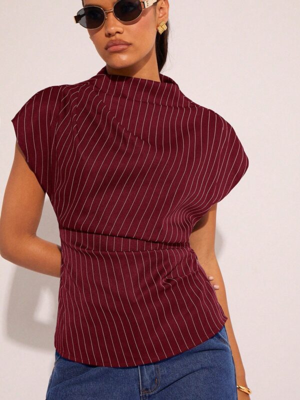 Striped Batwing Short Sleeve Blouse
