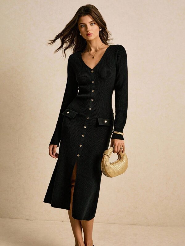 Ribbed Knit Midi Sweater Dress