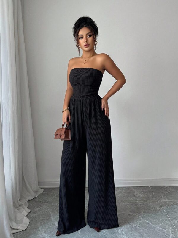 Ribbed Strapless Off Shoulder Jumpsuit