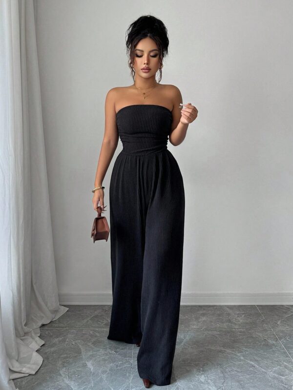 Ribbed Strapless Off Shoulder Jumpsuit