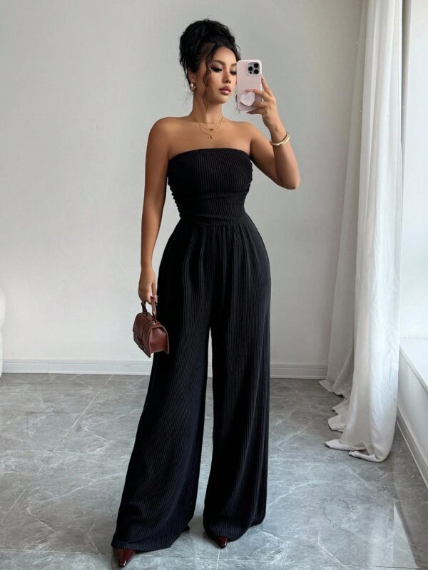 Ribbed Strapless Off Shoulder Jumpsuit