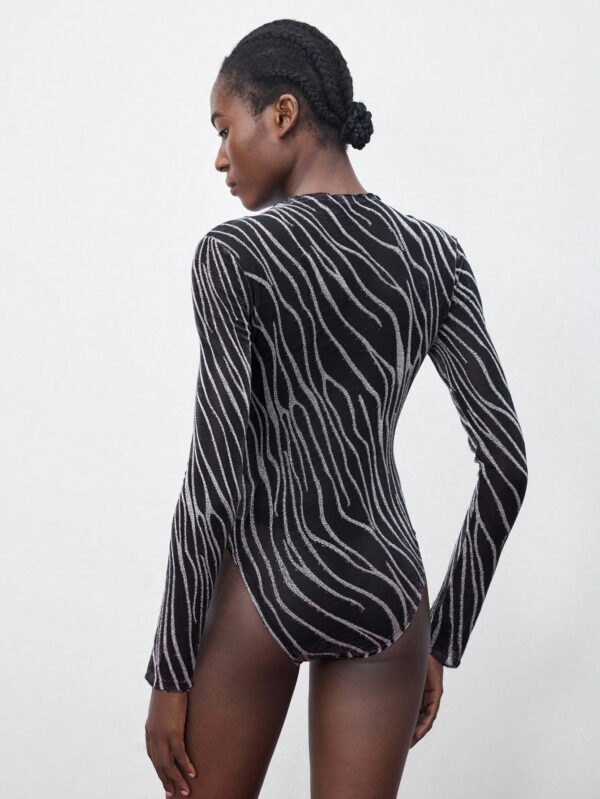 Zebra Mesh Round Neck Bodysuit