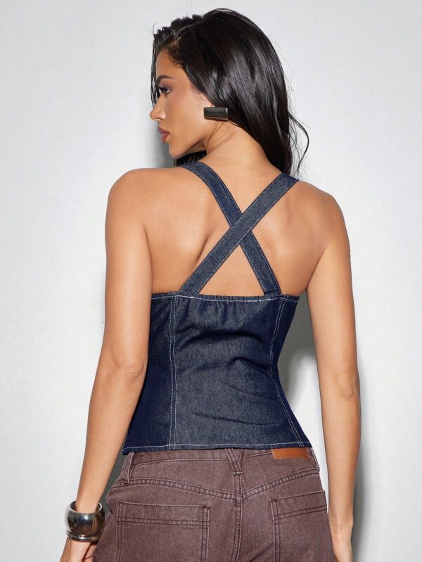 Solid Color Minimalist Denim Corset Top