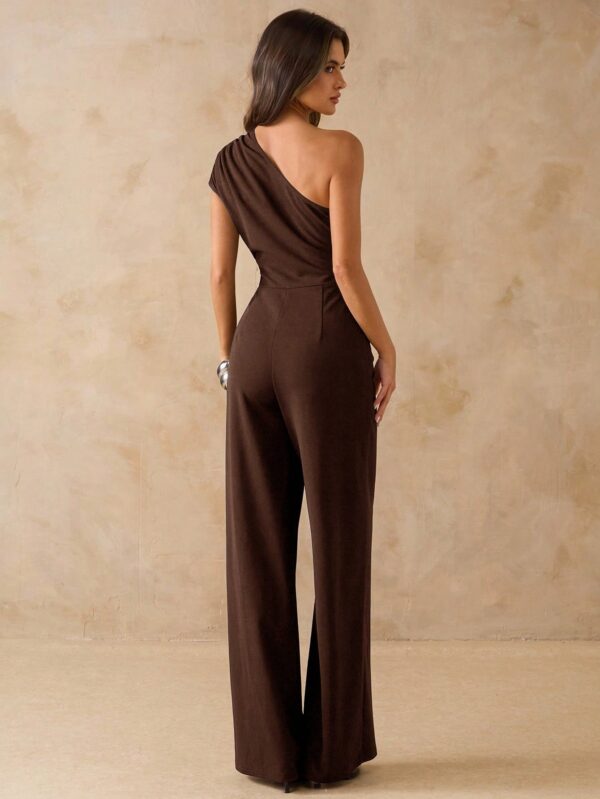 Asymmetrical Shoulder Fitted Wide Leg Jumpsuit