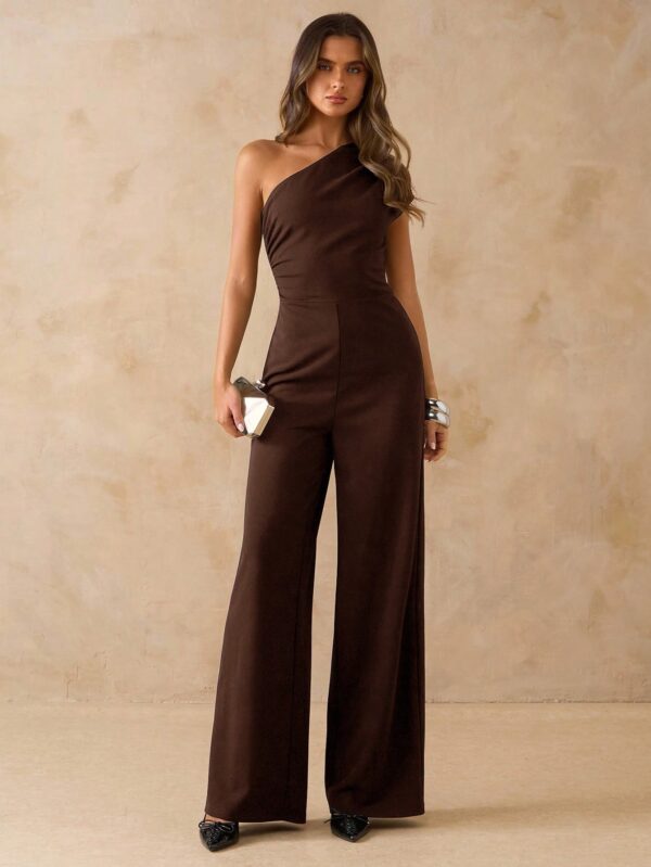 Asymmetrical Shoulder Fitted Wide Leg Jumpsuit