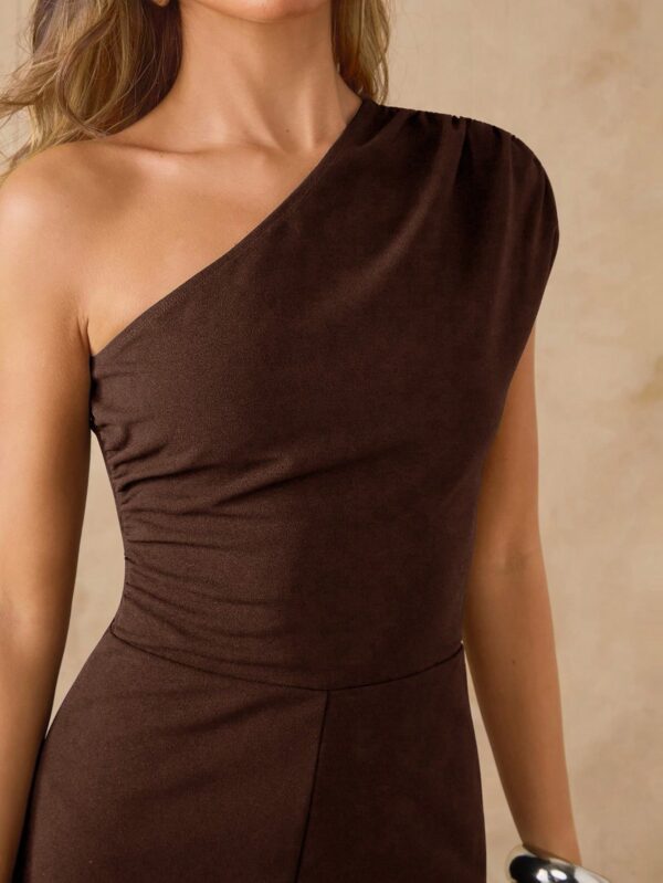Asymmetrical Shoulder Fitted Wide Leg Jumpsuit