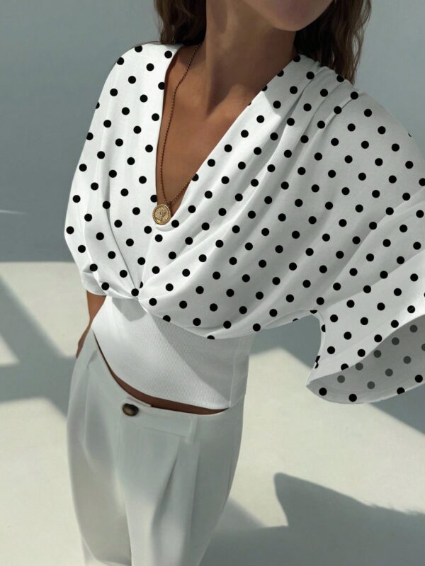 V-Neck Dropped Shoulder Ruched Waist Top