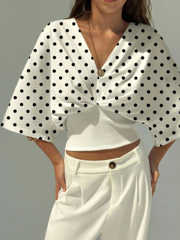 V-Neck Dropped Shoulder Ruched Waist Top