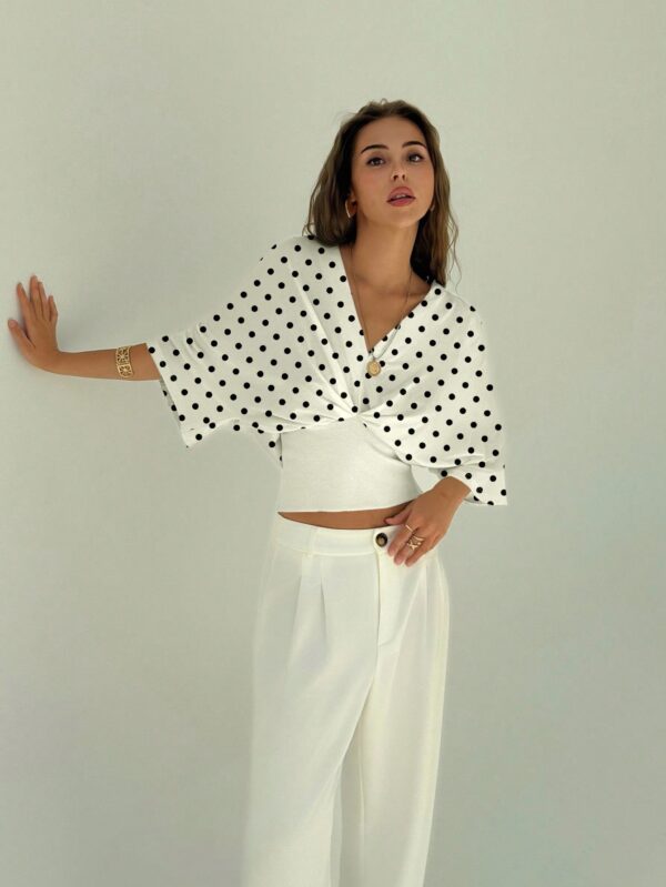 V-Neck Dropped Shoulder Ruched Waist Top