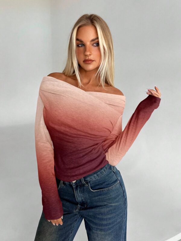 Casual Versatile Pattern Draped Fitted Long Sleeve T-Shirt