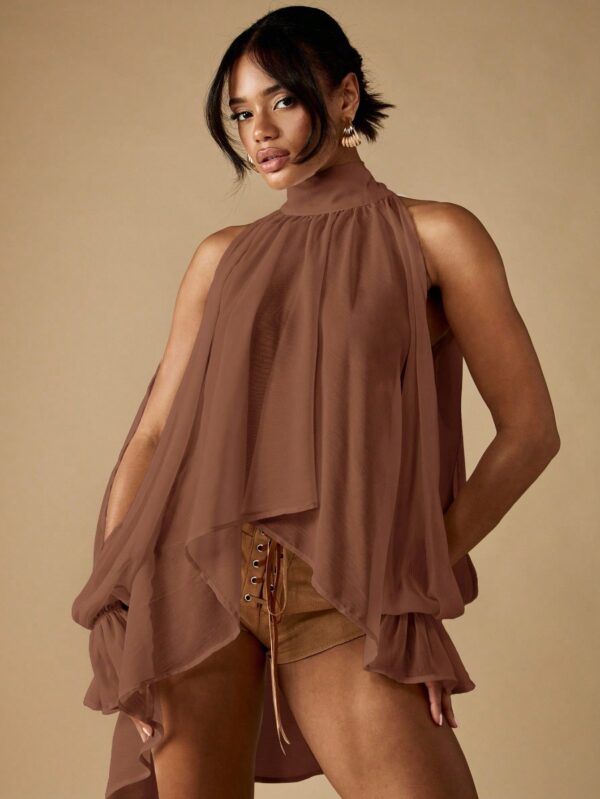 Elegant Mock Neck Sleeveless Blouse Top