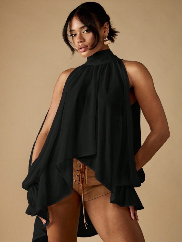 Elegant Mock Neck Sleeveless Blouse Top