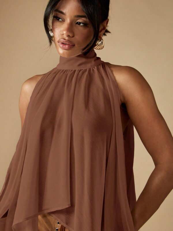 Elegant Mock Neck Sleeveless Blouse Top