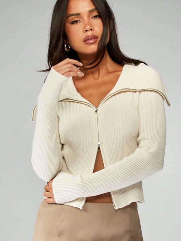 Knit Zip Front Cardigan Long Sleeve