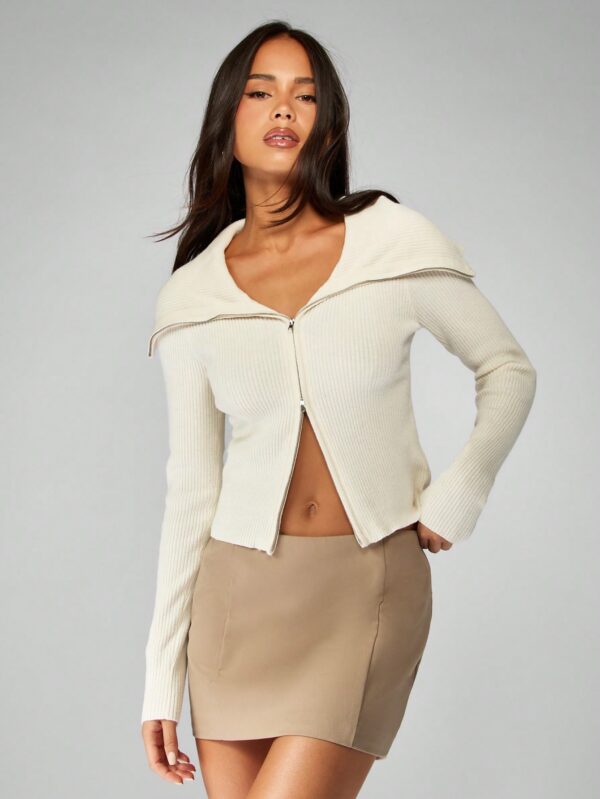 Knit Zip Front Cardigan Long Sleeve