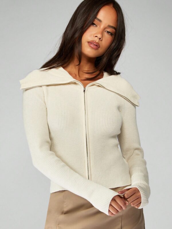 Knit Zip Front Cardigan Long Sleeve