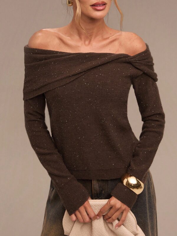 Off Shoulder Twist Rope Sweater