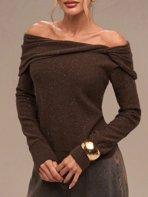 Off Shoulder Twist Rope Sweater