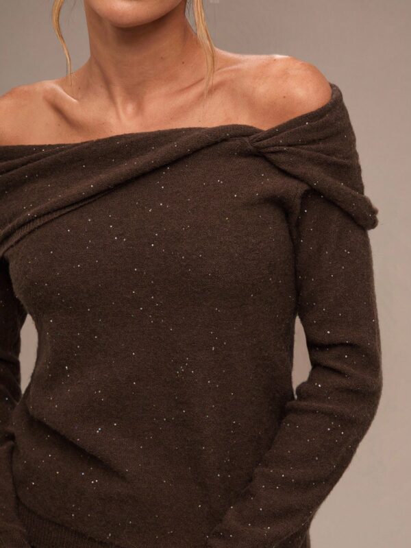 Off Shoulder Twist Rope Sweater