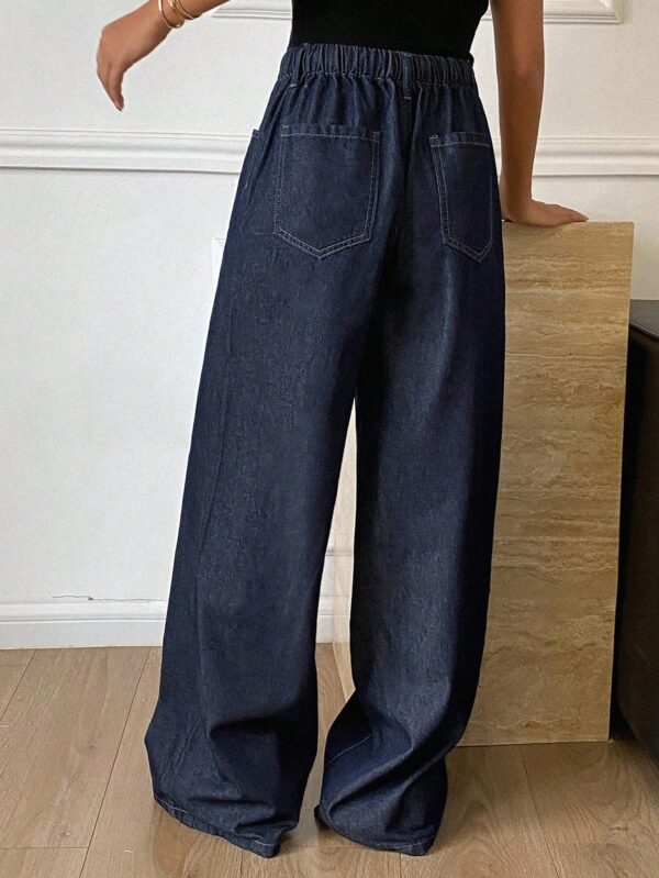 Tie Waist Pocket Wide Leg Loose Casual Jeans