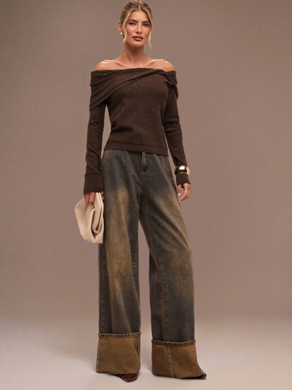 Off Shoulder Twist Rope Sweater
