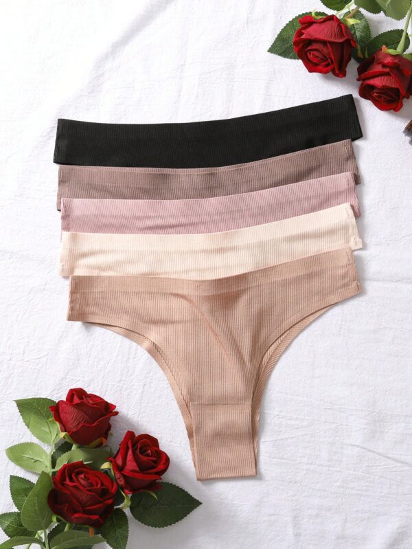5pcs Knitted Ribbed Triangle Panties