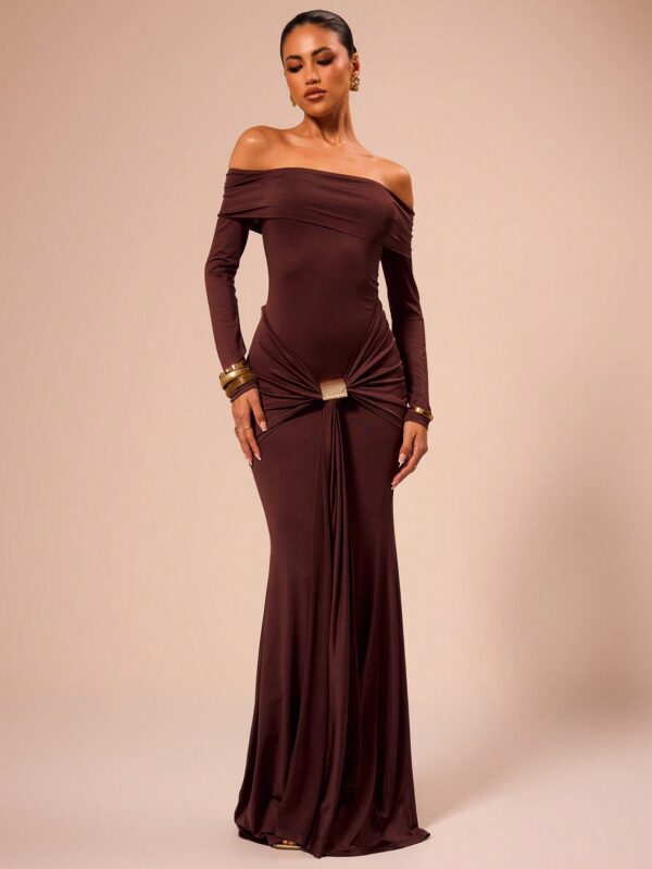 Off Shoulder Long Sleeve Maxi Dress