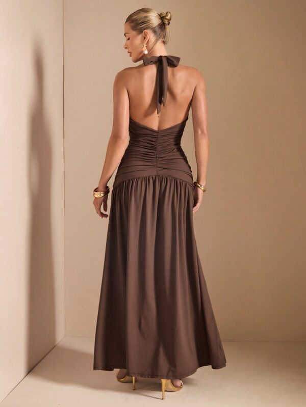 Plunging V-Neck Backless High Slit Long Dress