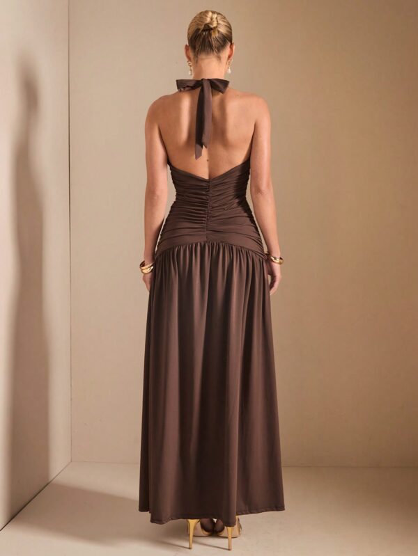 Plunging V-Neck Backless High Slit Long Dress