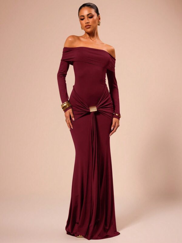 Off Shoulder Long Sleeve Maxi Dress