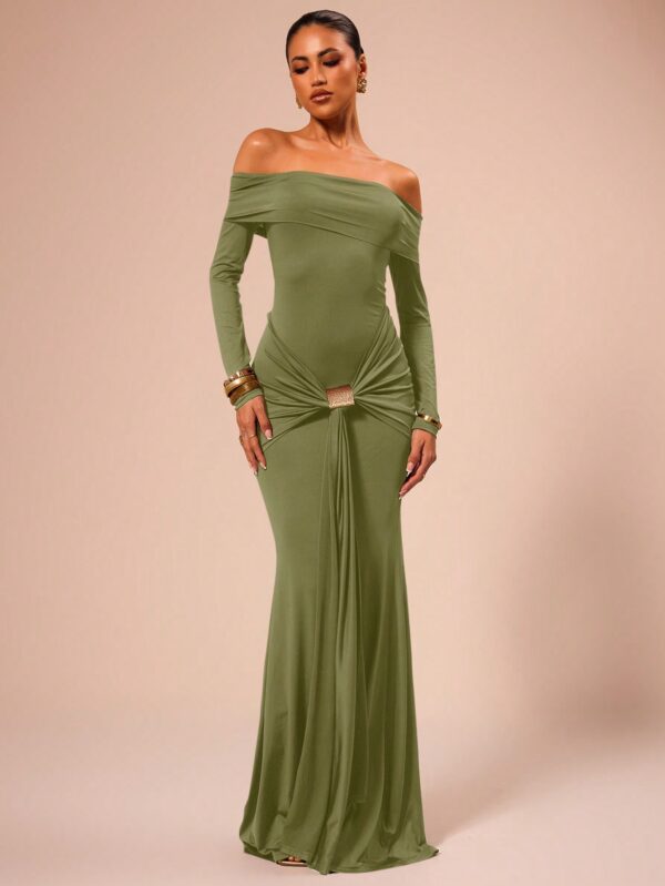 Off Shoulder Long Sleeve Maxi Dress