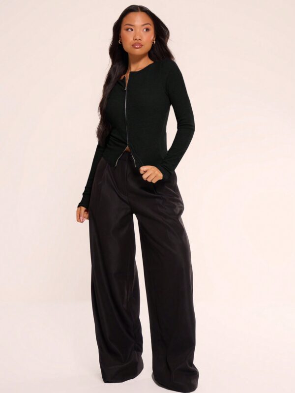Zip Through Crew Neck Long Sleeve Top