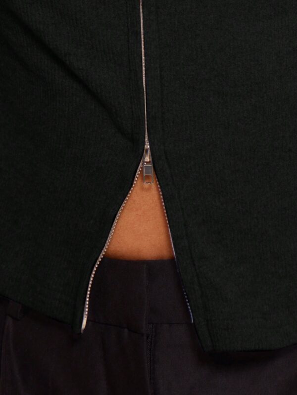 Zip Through Crew Neck Long Sleeve Top