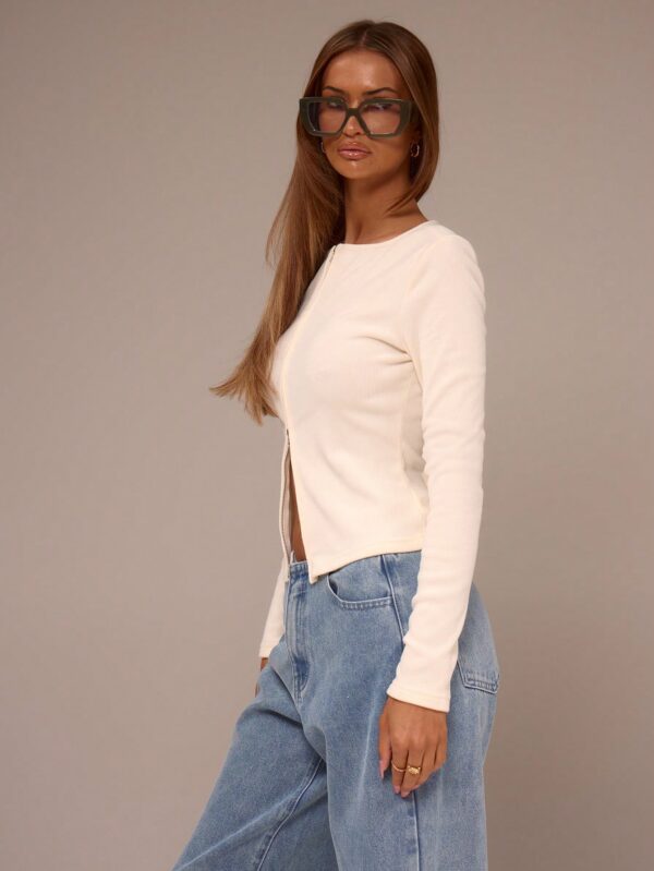 Zip Through Crew Neck Long Sleeve Top