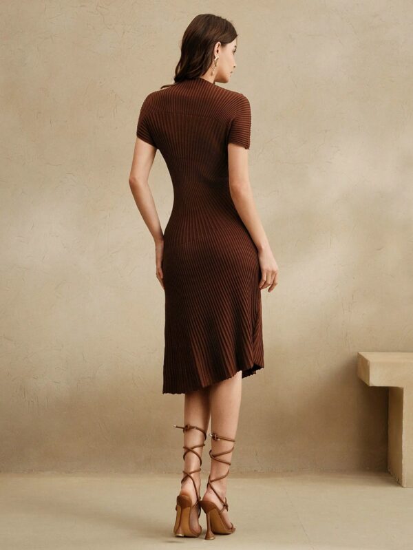 Turtleneck Asymmetric Ribbed Midi Dress