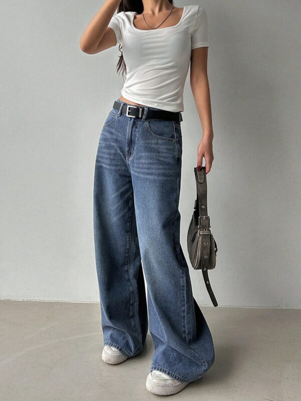 Casual Washed Wide-Leg Denim Pants