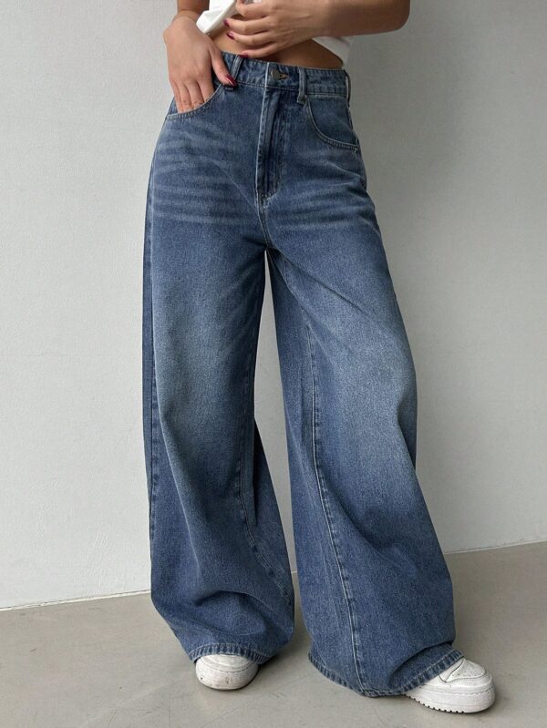 Casual Washed Wide-Leg Denim Pants